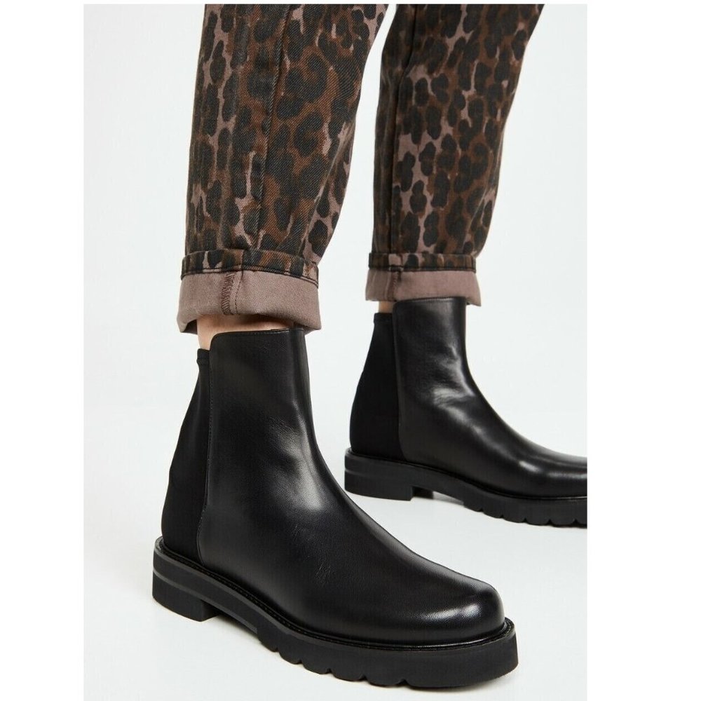 $650 STUART WEITZMAN 5050 Bootie BLACK LEATHER STRETCH CHELSEA 7.5 B (PD23)